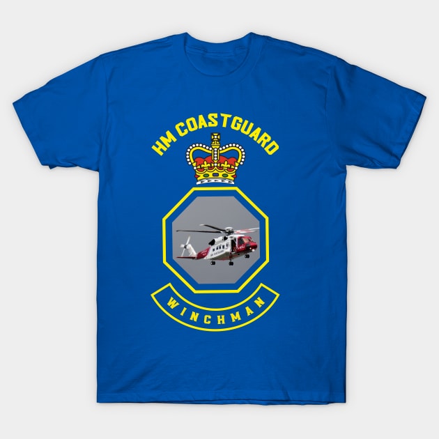Winchman - HM Coastguard rescue Sikorsky S-92 helicopter based on coastguard insignia T-Shirt by AJ techDesigns